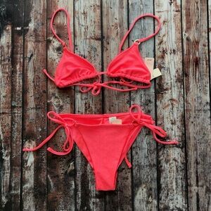 NEW Aerie Shine Rib String Triangle Bikini Set - S/XS